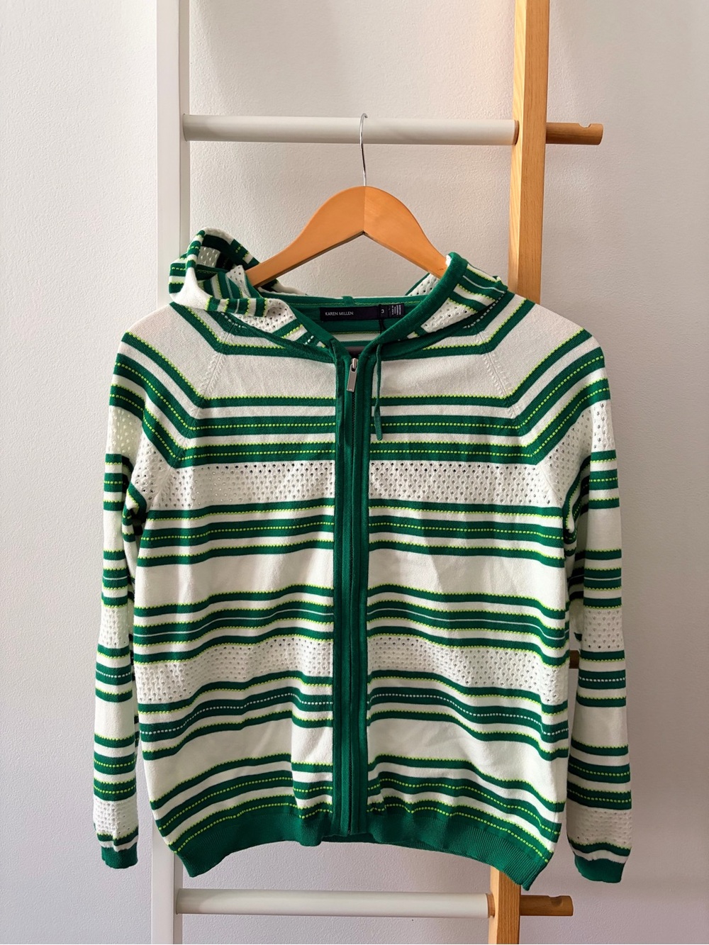 Women’s Juniors Karen Miller Green & White Striped Zip Hoodie Jacket